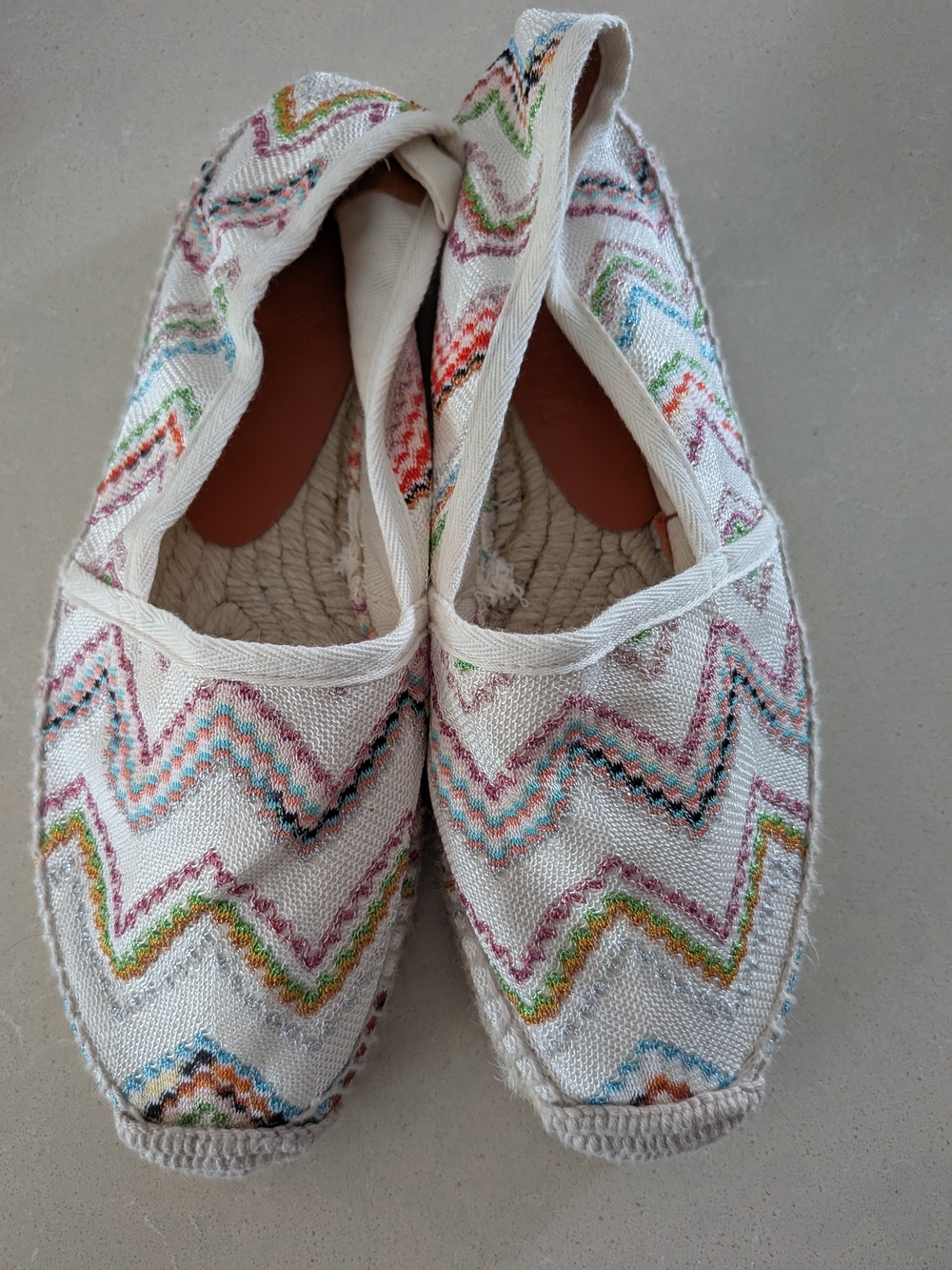 White Multicolor Zigzag Espadrille Flats - Women Authentic